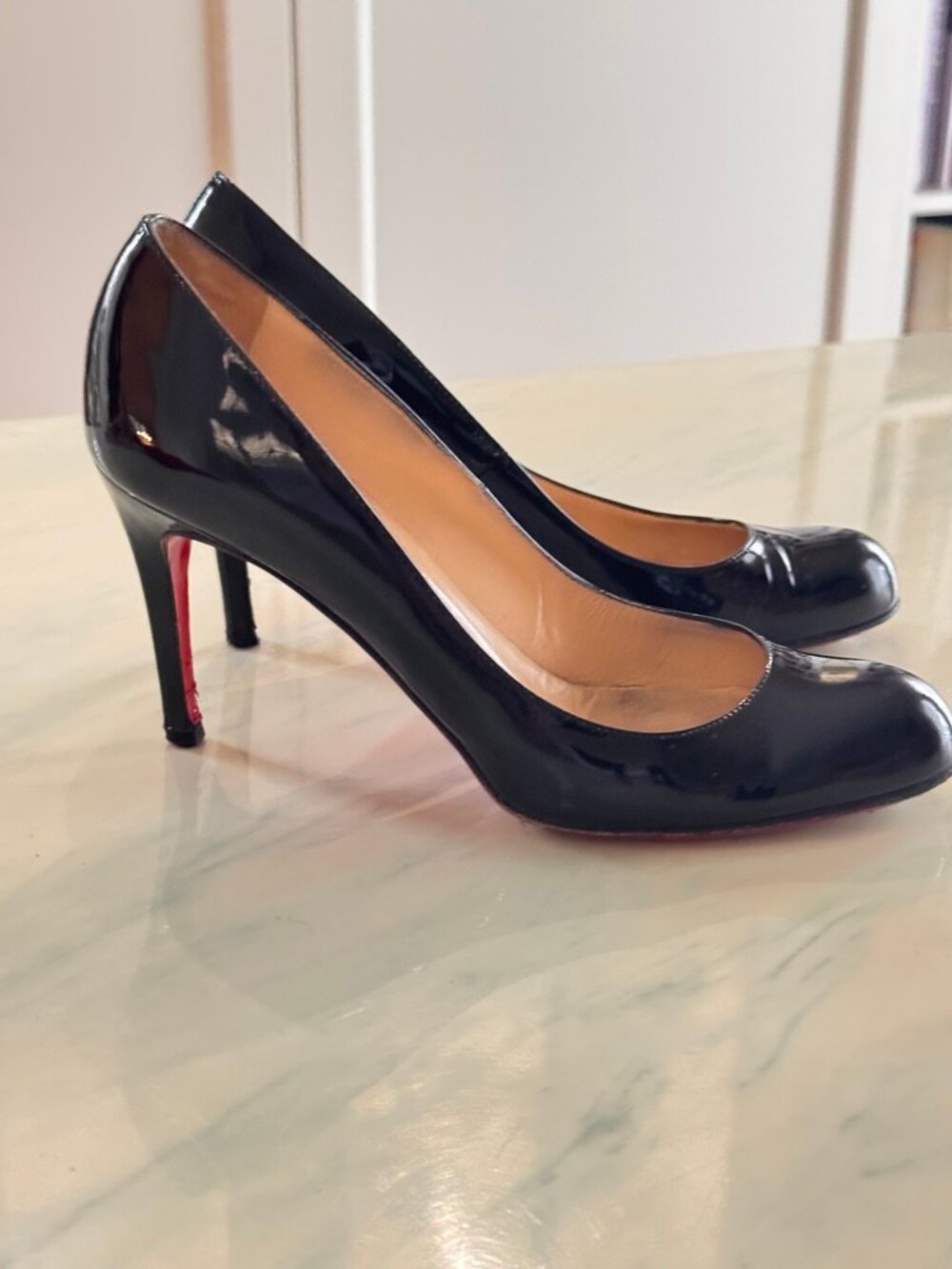Christian Louboutin Black Patent Leather Pumps – EU 37.5 – 3.5" Heel – Authentic